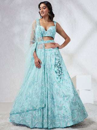 Sky Blue Organza Sequins embroidery Lehenga choli & Dupatta ClothsVilla