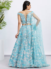 Load image into Gallery viewer, Sky blue Organza Sequins, Zarkan and thread embroidery Semi-Stitched Lehenga choli &amp; Dupatta ClothsVilla