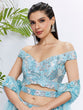 Load image into Gallery viewer, Sky blue Organza Sequins, Zarkan and thread embroidery Semi-Stitched Lehenga choli &amp; Dupatta ClothsVilla