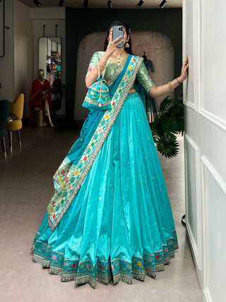 Sky Blue Paithani Lehenga Set with Batwa ClothsVilla