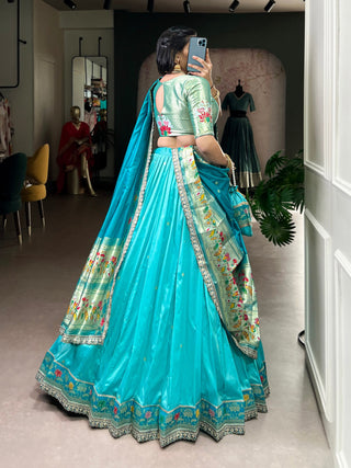 Sky Blue Paithani Lehenga Set with Batwa ClothsVilla