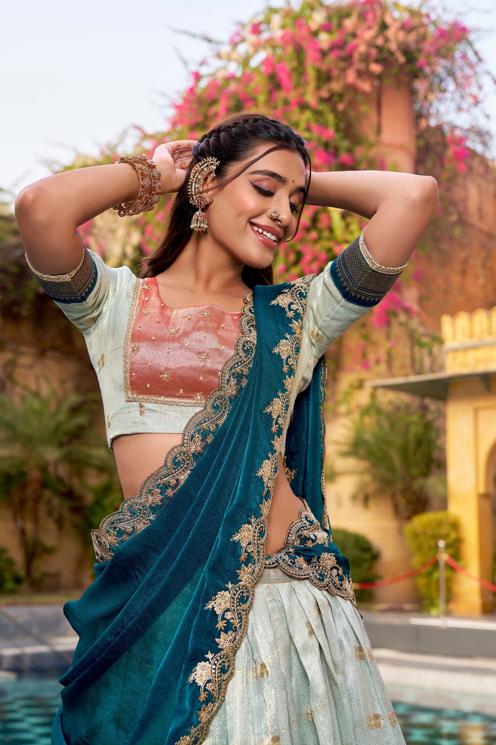 Sky Blue Paithani Lehenga Set ClothsVilla