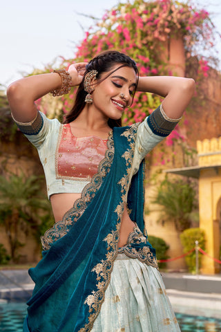 Sky Blue Paithani Lehenga Set ClothsVilla