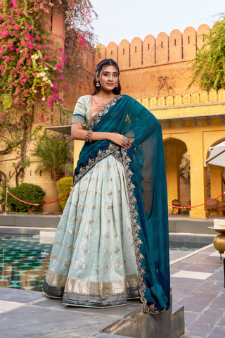 Sky Blue Paithani Lehenga Set ClothsVilla