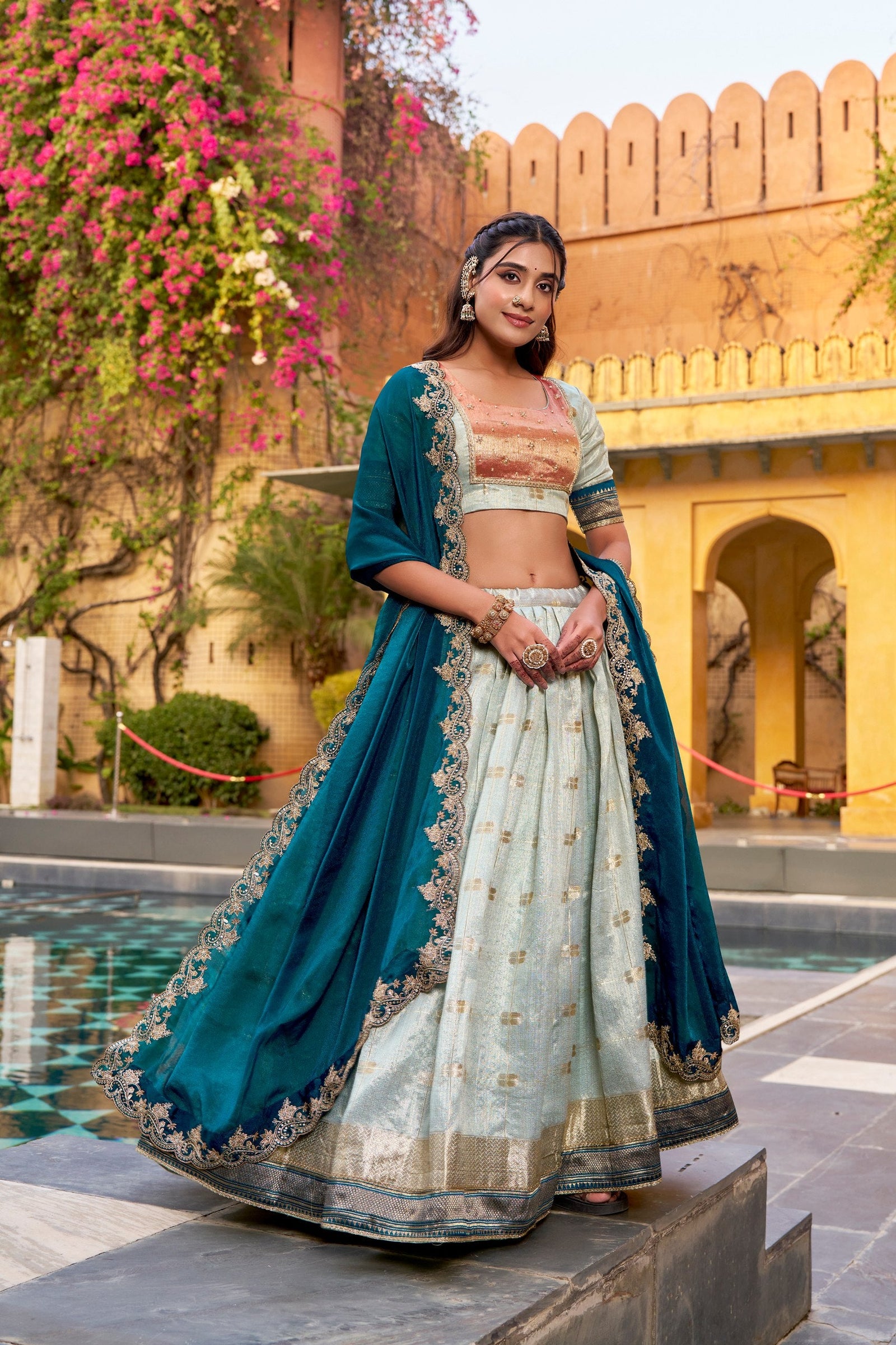 Sky Blue Paithani Lehenga Set ClothsVilla