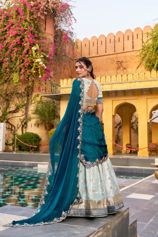 Sky Blue Paithani Lehenga Set ClothsVilla