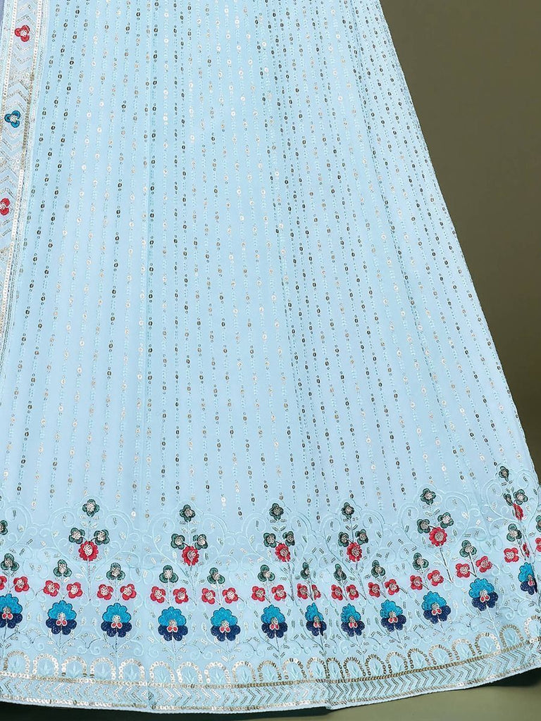 Sky Blue Pakistani Georgette Lehenga Choli For Indian Festivals & Weddings - Sequence Embroidery Work, Thread Embroidery Work, Clothsvilla