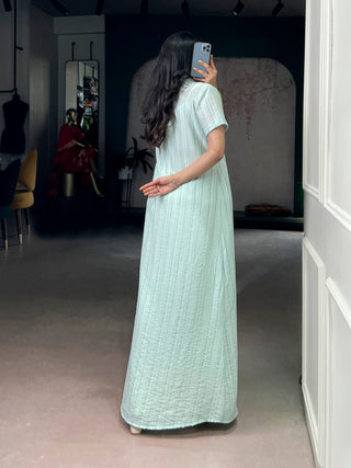 Sky Blue Pant Set with Striped Overlay Shrug ClothsVilla