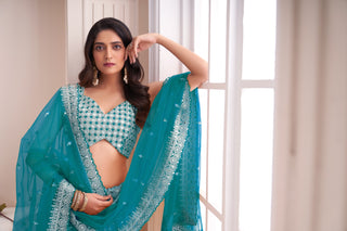 Shimmering Sky Blue Party Wear Lehenga Choli Set - Embroidered Elegance ClothsVilla