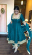 Sky Blue Party Wear Pur Vichitra Silk Anarkali Gown with Dupatta Set