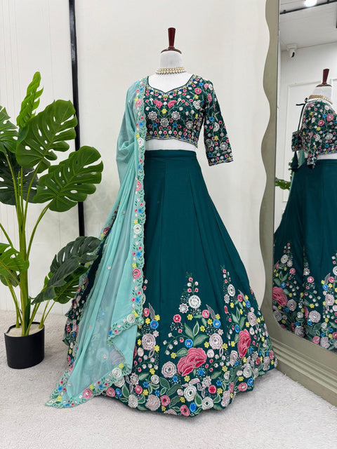 Sky Blue Premium Chinon Silk Lehenga Set with Sequin Work ClothsVilla Main image