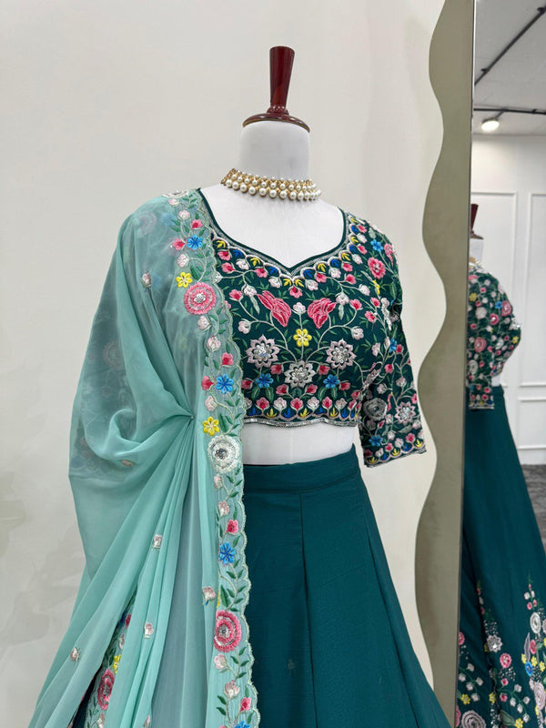 Sky Blue Premium Chinon Silk Lehenga Set with Sequin Work ClothsVilla