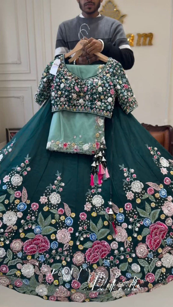 Sky Blue Premium Chinon Silk Lehenga Set with Sequin Work ClothsVilla