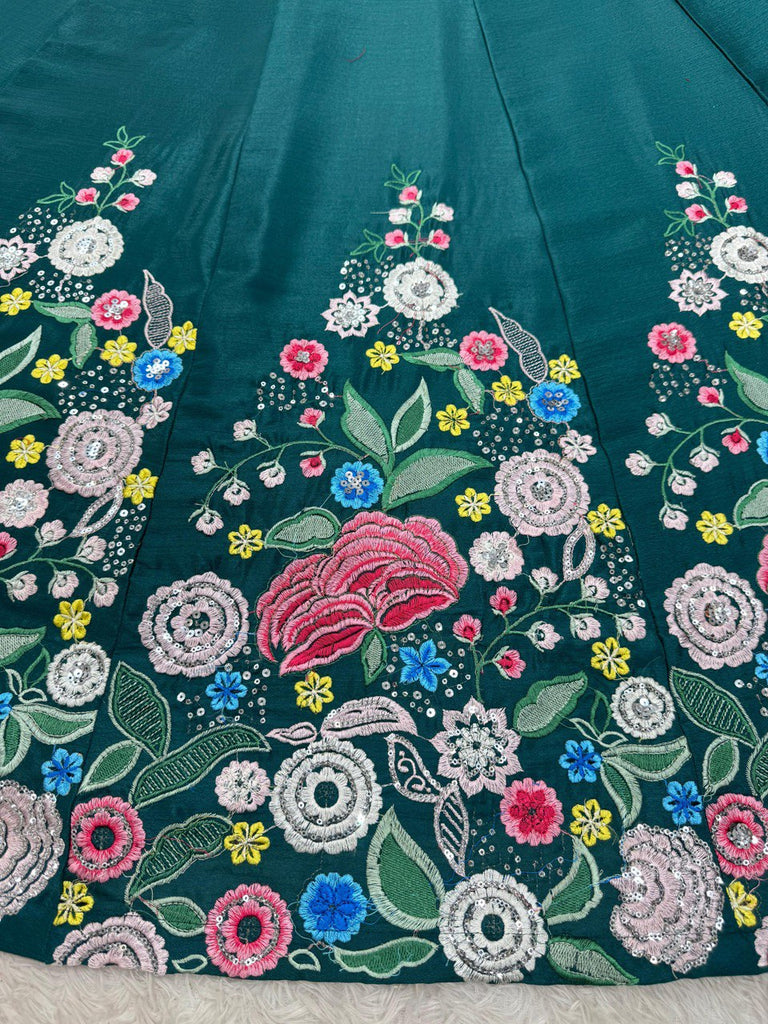 Sky Blue Premium Chinon Silk Lehenga Set with Sequin Work ClothsVilla