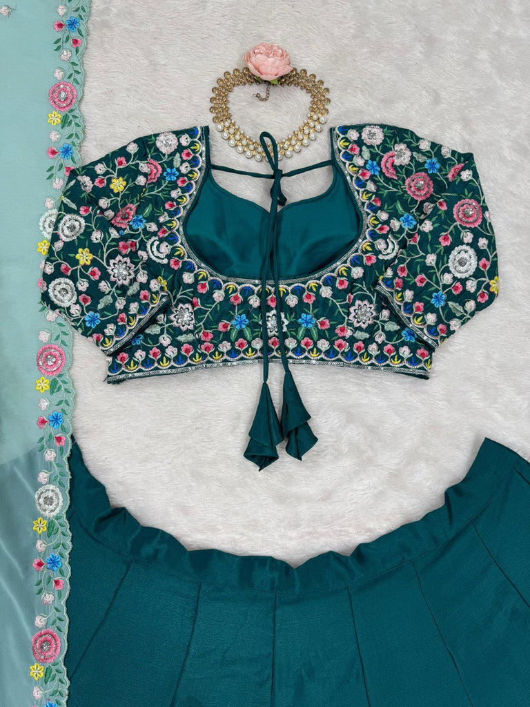 Sky Blue Premium Chinon Silk Lehenga Set with Sequin Work ClothsVilla