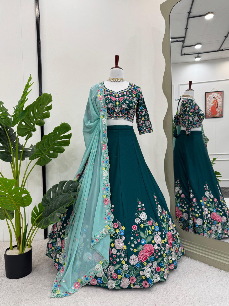 Sky Blue Premium Chinon Silk Lehenga Set with Sequin Work ClothsVilla