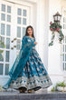 Load image into Gallery viewer, Sky Blue Premium Designer Chinon Silk Printed Gown with Sequence Work Clothsvilla