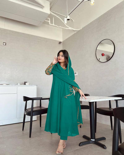 Sky Blue Premium Designer Party Wear Anarkali Gown, Dupatta & Bottom Set Clothsvilla