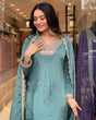 Load image into Gallery viewer, Sky Blue Premium Designer Party Wear Chinon Silk Top, Palazzo &amp; Dupatta Set Clothsvilla