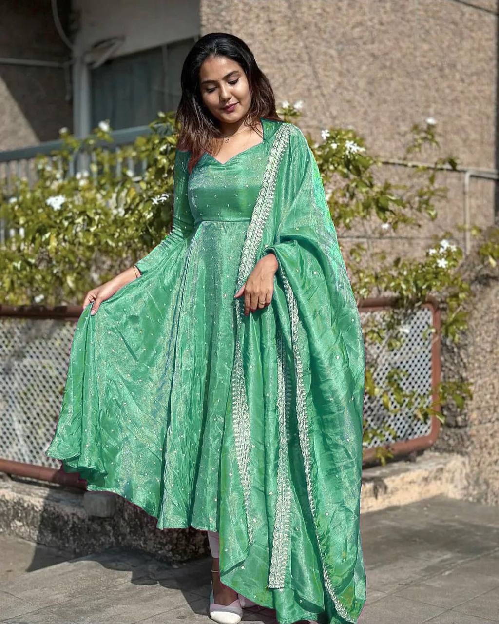 Sky Blue Premium Designer Party Wear Pur Twil Gold Net Anarkali Gown, Dupatta Set – Elegant Festive Look ClothsVilla Main image