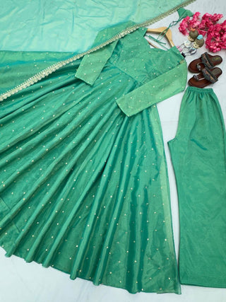 Sky Blue Premium Designer Party Wear Pur Twil Gold Net Anarkali Gown, Dupatta Set – Elegant Festive Look ClothsVilla