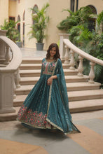 Load image into Gallery viewer, Sky Blue Premium Designer Ready-to-Wear Top-Sharara-Dupatta Collection Clothsvilla