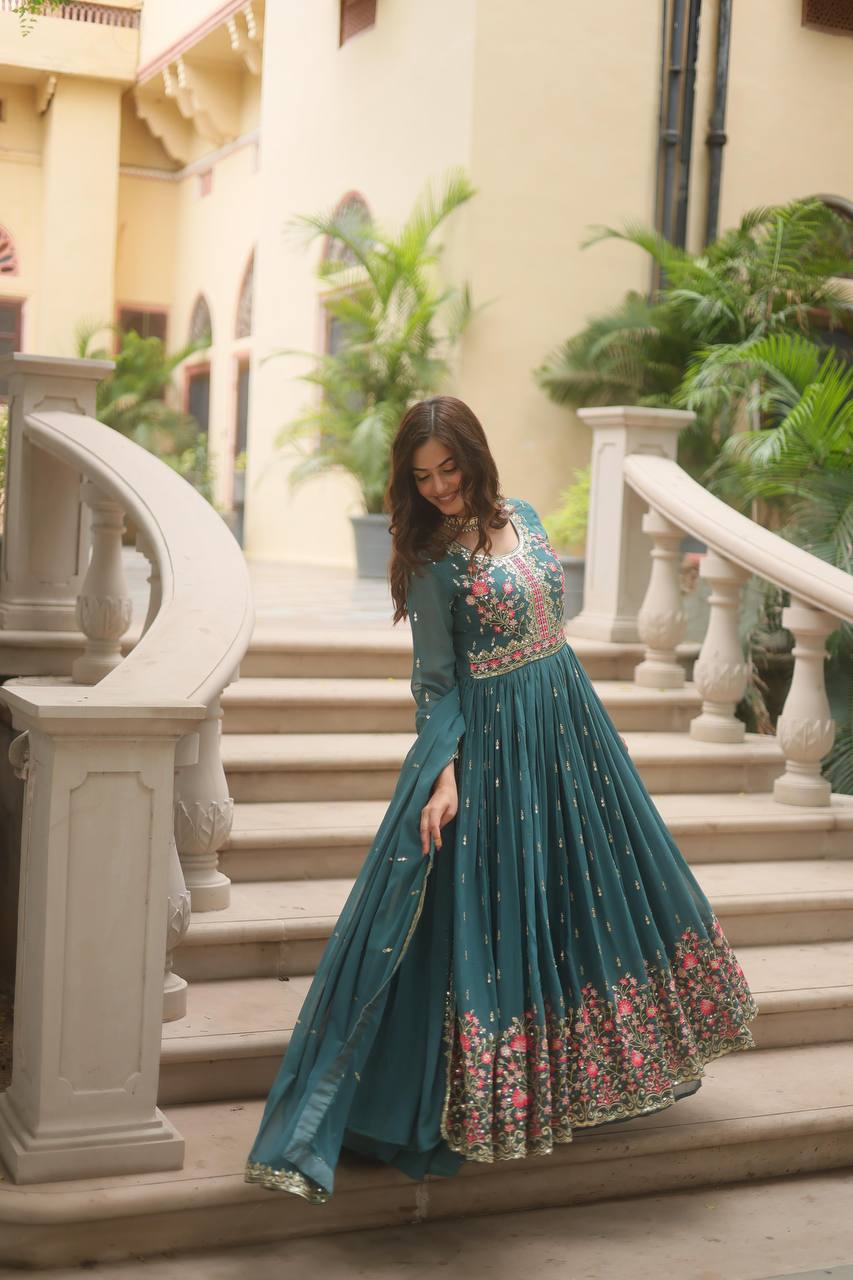 Sky Blue Premium Designer Ready-to-Wear Top-Sharara-Dupatta Collection Clothsvilla