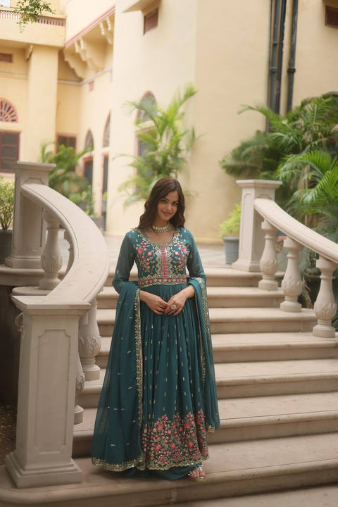 Sky Blue Premium Designer Ready-to-Wear Top-Sharara-Dupatta Collection Clothsvilla Main image