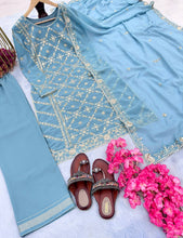 Load image into Gallery viewer, Sky Blue Premium Designer Readymade Top, Palazzo &amp; Dupatta Collection – Party Wear Set Clothsvilla