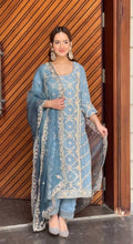 Load image into Gallery viewer, Sky Blue Premium Designer Readymade Top, Palazzo &amp; Dupatta Collection – Party Wear Set Clothsvilla