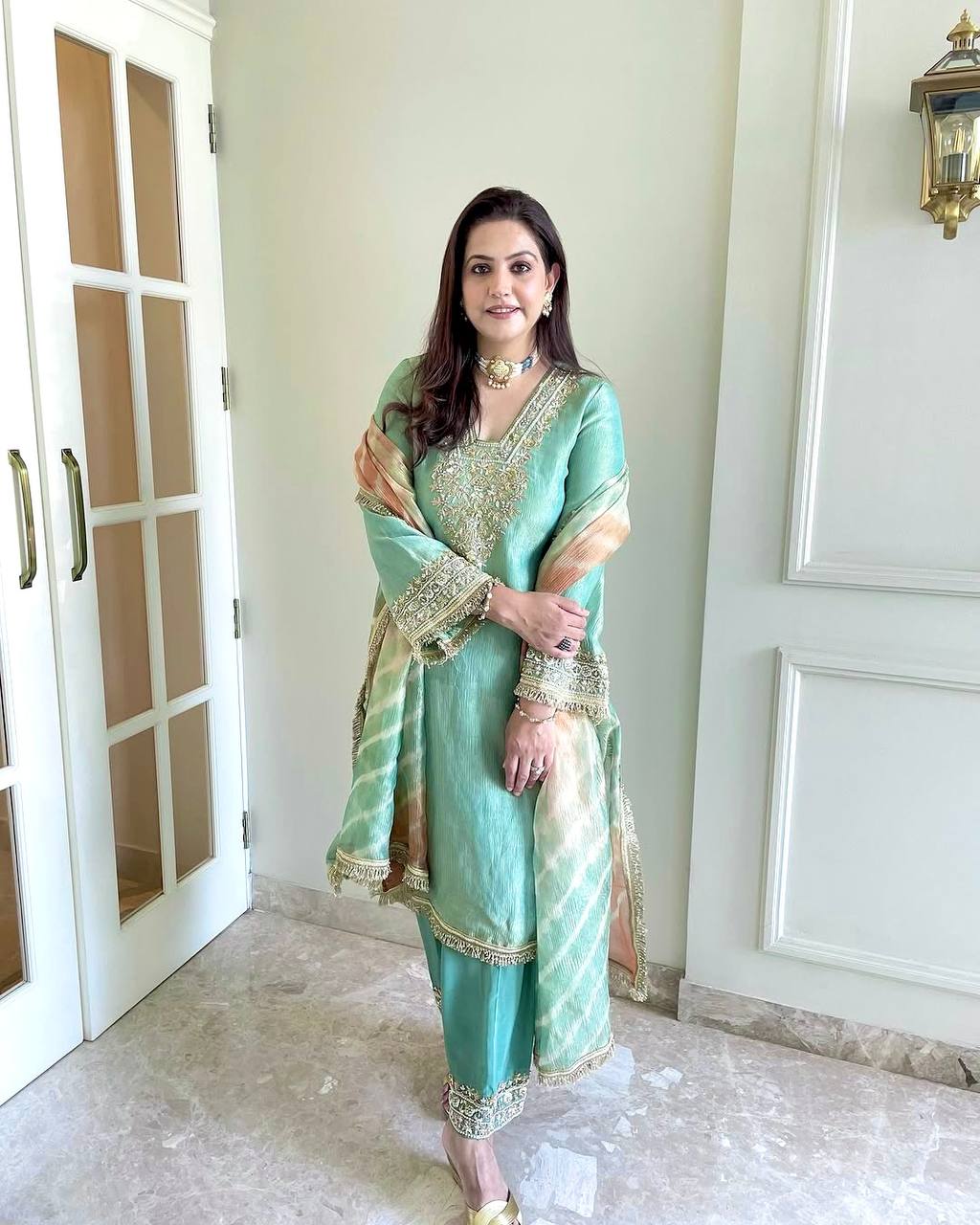Sky Blue Premium Designer Readymade Top, Plazzo & Dupatta Collection ClothsVilla
