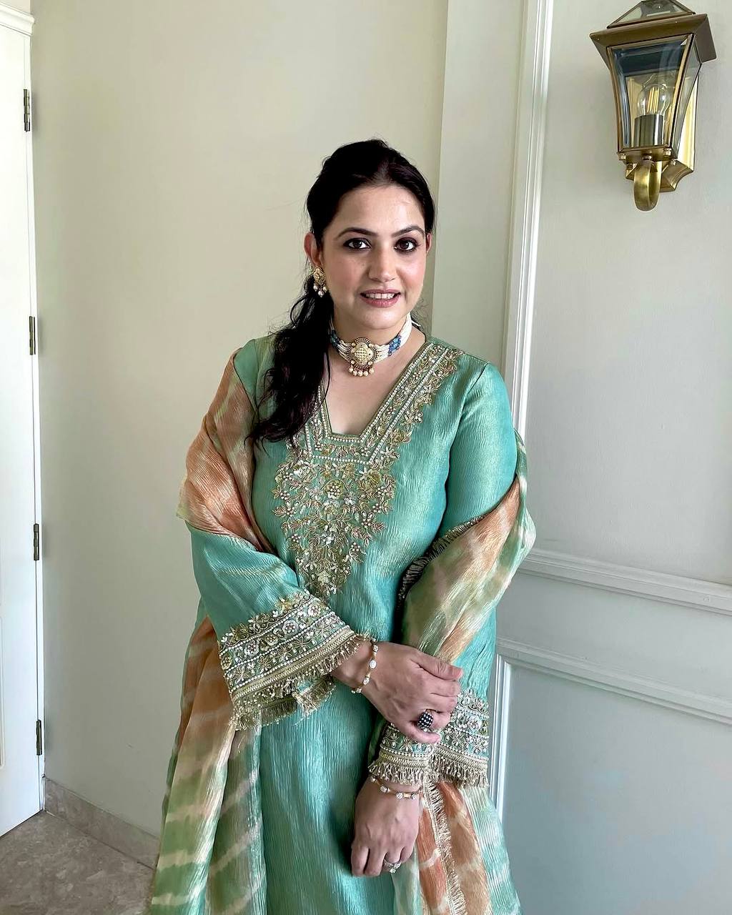 Sky Blue Premium Designer Readymade Top, Plazzo & Dupatta Collection ClothsVilla
