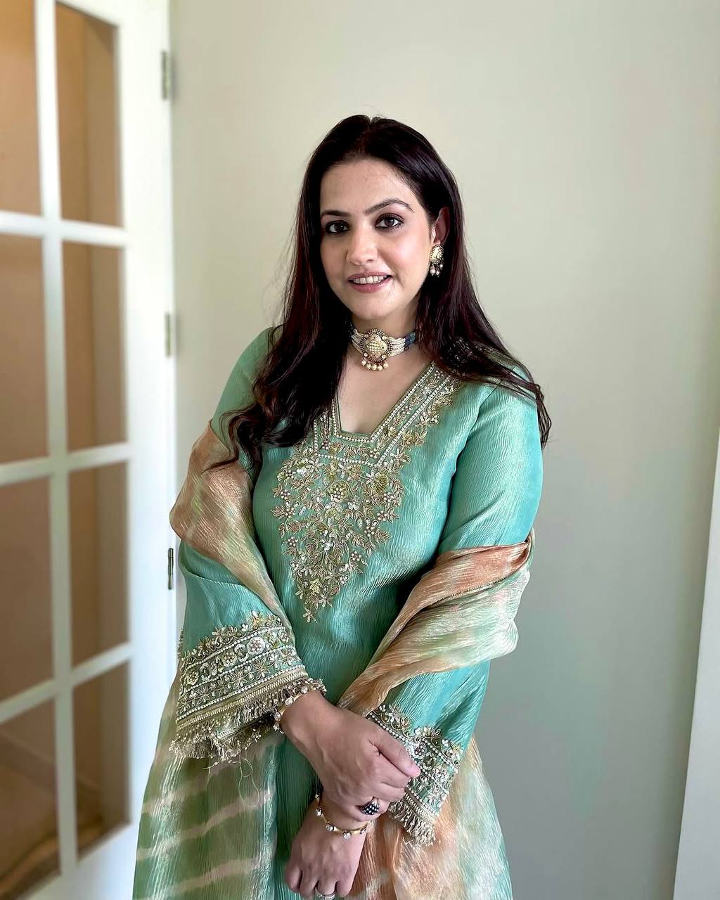 Sky Blue Premium Designer Readymade Top, Plazzo & Dupatta Collection ClothsVilla
