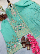 Load image into Gallery viewer, Sky Blue Premium Designer Readymade Top Plazzo Set with Dupatta Clothsvilla