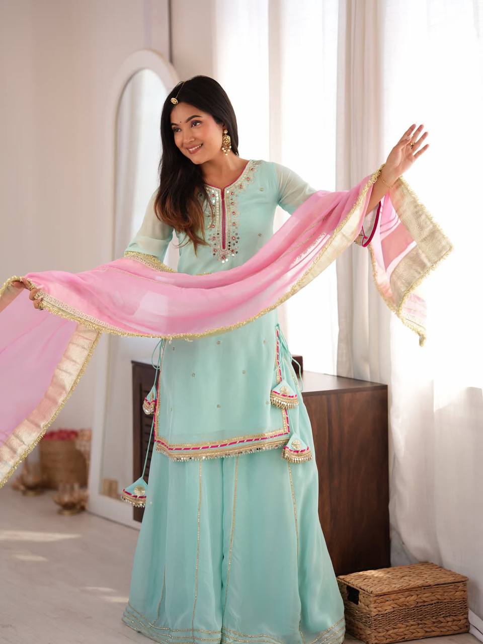 Sky Blue Premium Designer Sharara Set ClothsVilla