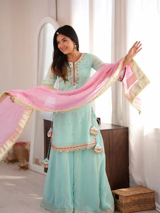 Sky Blue Premium Designer Sharara Set ClothsVilla