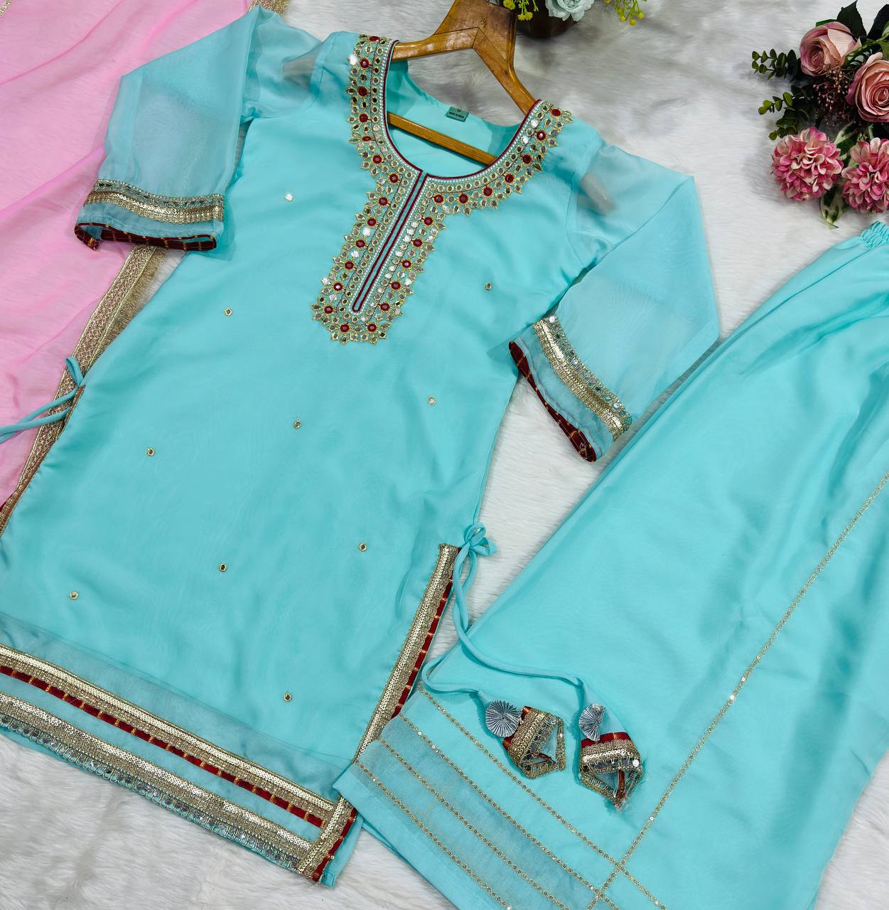 Sky Blue Premium Designer Sharara Set ClothsVilla