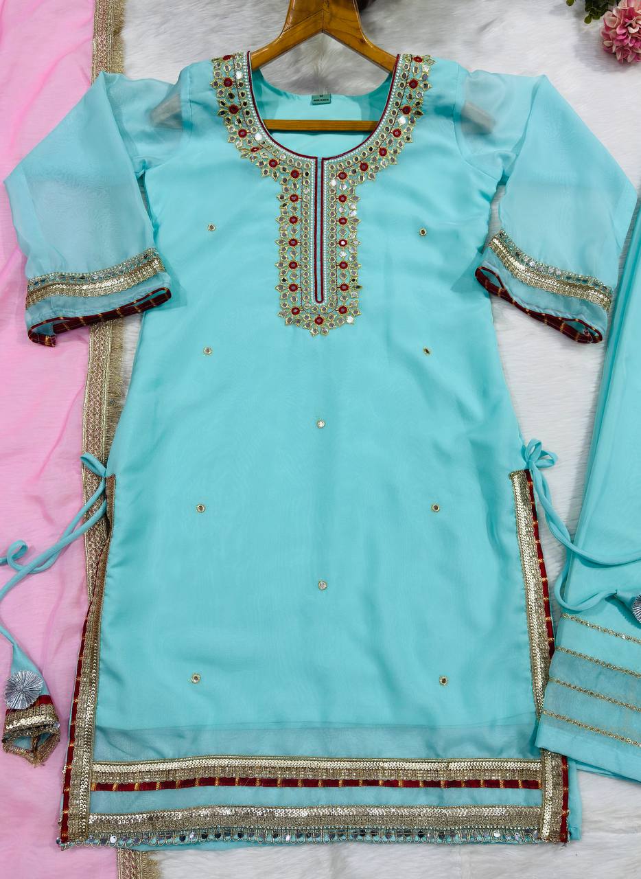 Sky Blue Premium Designer Sharara Set ClothsVilla