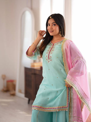 Sky Blue Premium Designer Sharara Set ClothsVilla