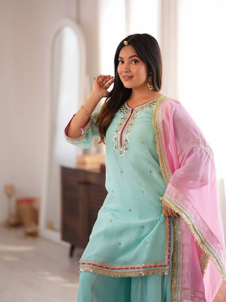 Sky Blue Premium Designer Sharara Set ClothsVilla