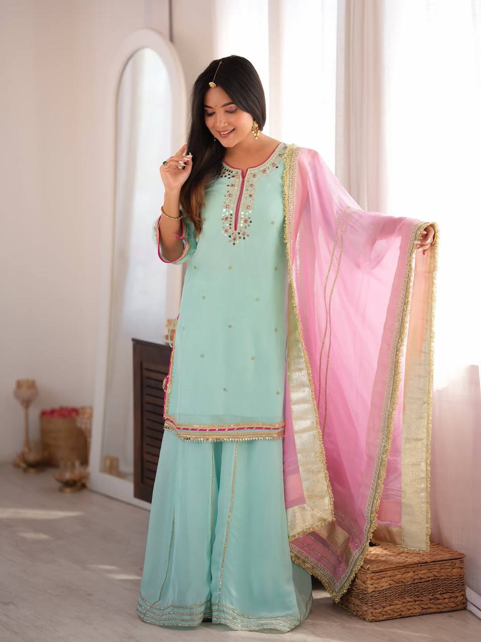 Sky Blue Premium Designer Sharara Set ClothsVilla