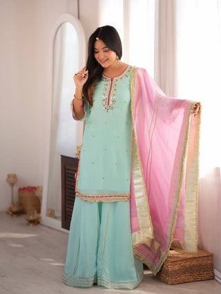 Sky Blue Premium Designer Sharara Set ClothsVilla