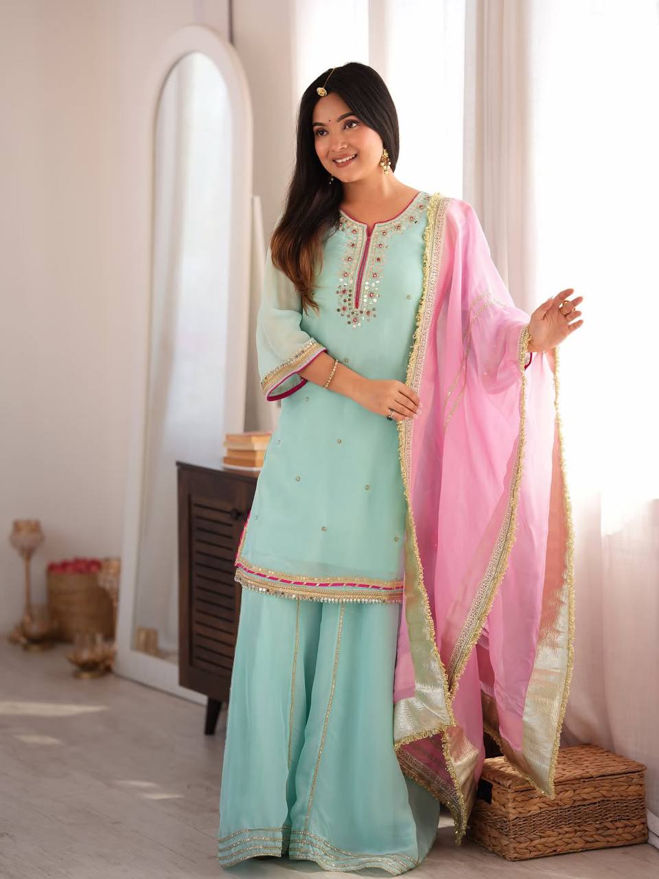 Sky Blue Premium Designer Sharara Set ClothsVilla