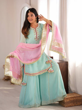Sky Blue Premium Designer Sharara Set ClothsVilla