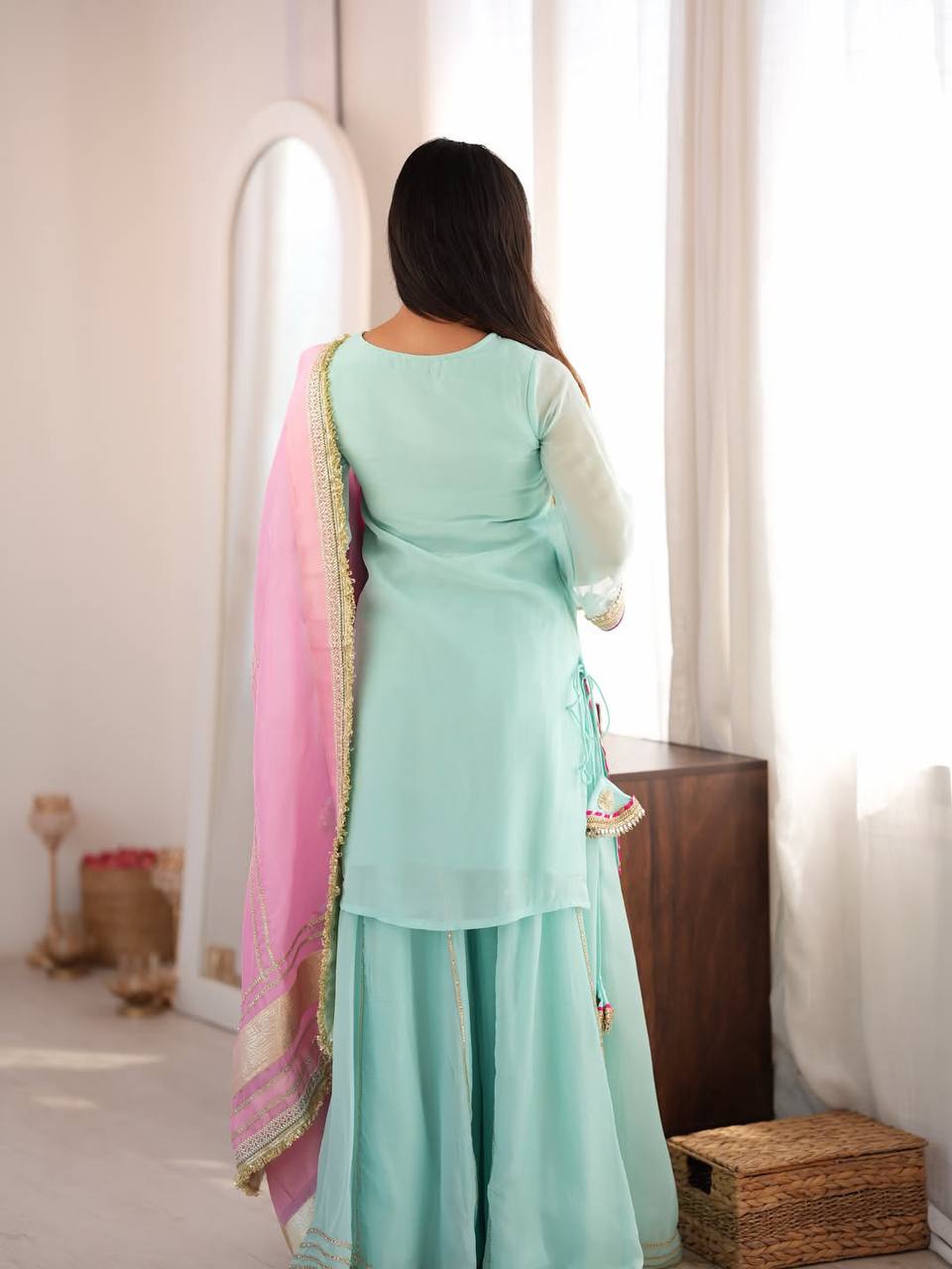 Sky Blue Premium Designer Sharara Set ClothsVilla