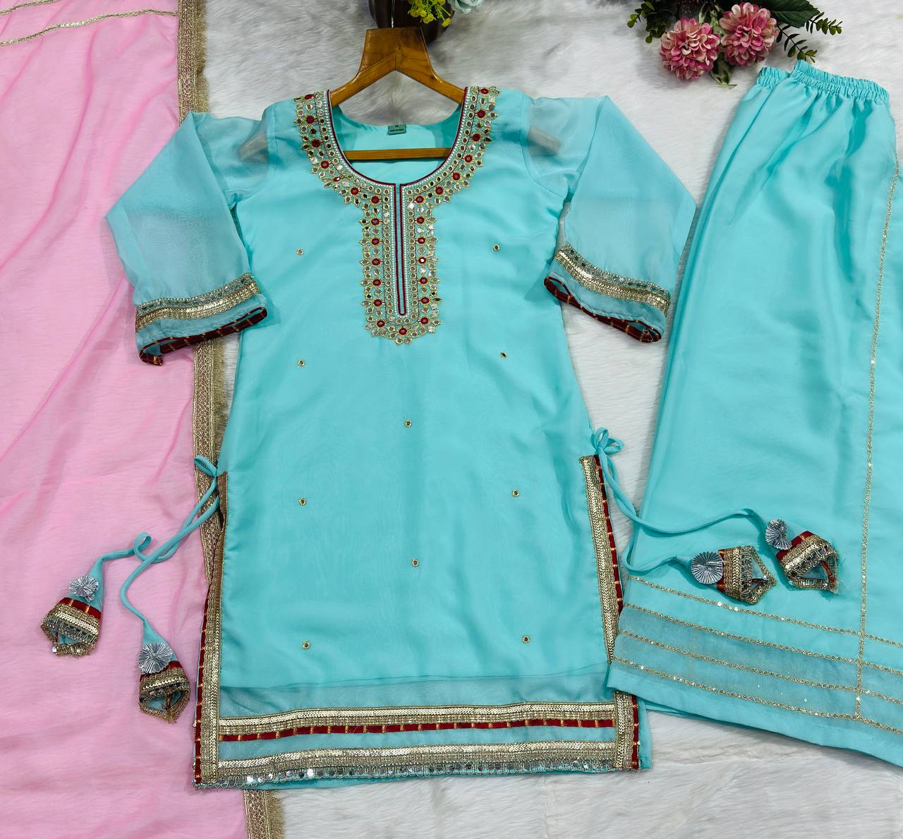Sky Blue Premium Designer Sharara Set ClothsVilla