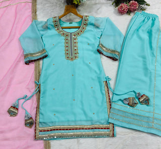 Sky Blue Premium Designer Sharara Set ClothsVilla