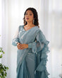 Load image into Gallery viewer, Sky Blue Premium Ready-to-Wear Organza Ruffle Saree with Stitched Blouse