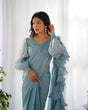 Load image into Gallery viewer, Sky Blue Premium Ready-to-Wear Organza Ruffle Saree with Stitched Blouse