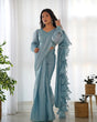 Load image into Gallery viewer, Sky Blue Premium Ready-to-Wear Organza Ruffle Saree with Stitched Blouse